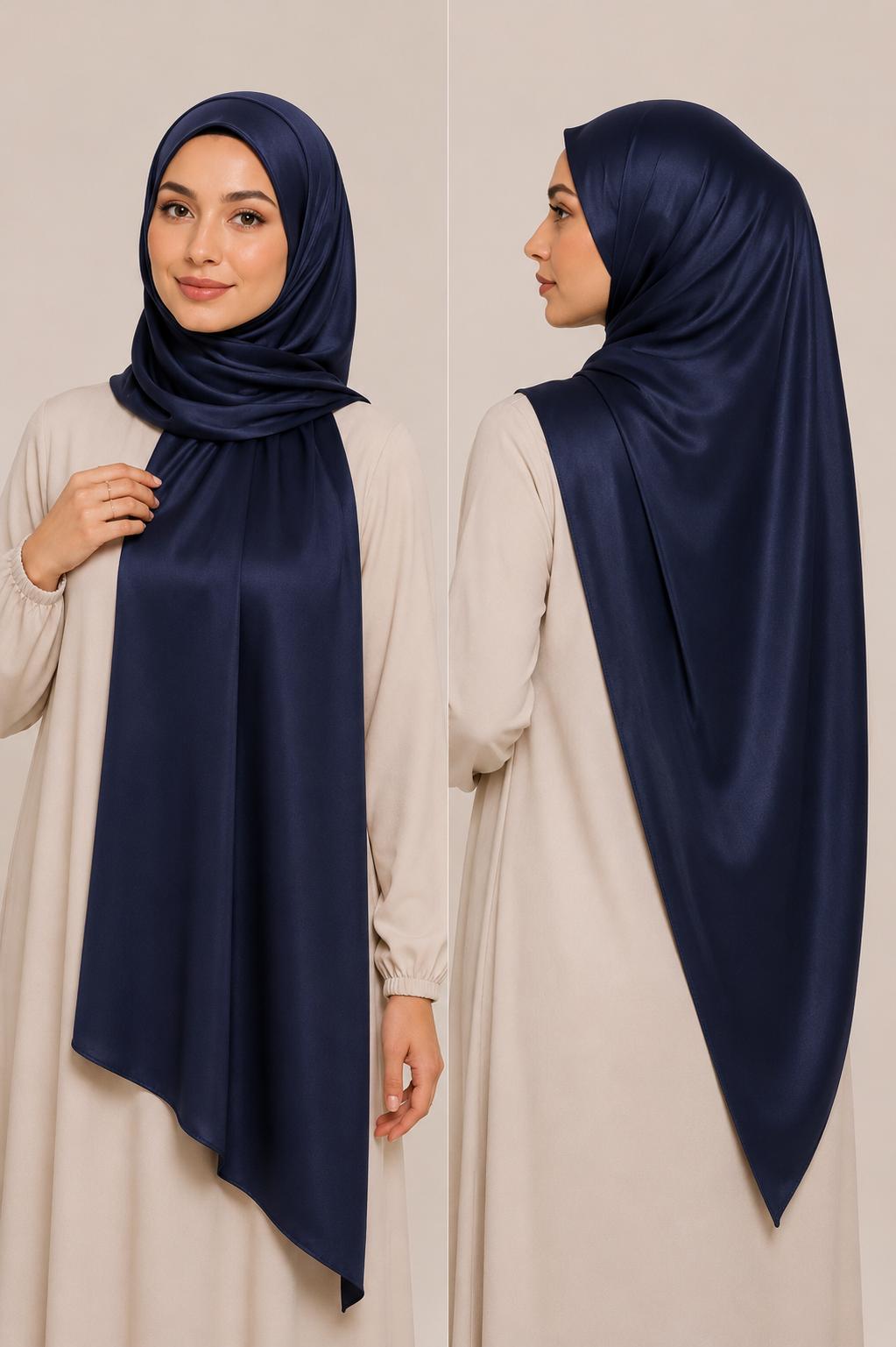 Jersey Premium Satin Hijab Marine