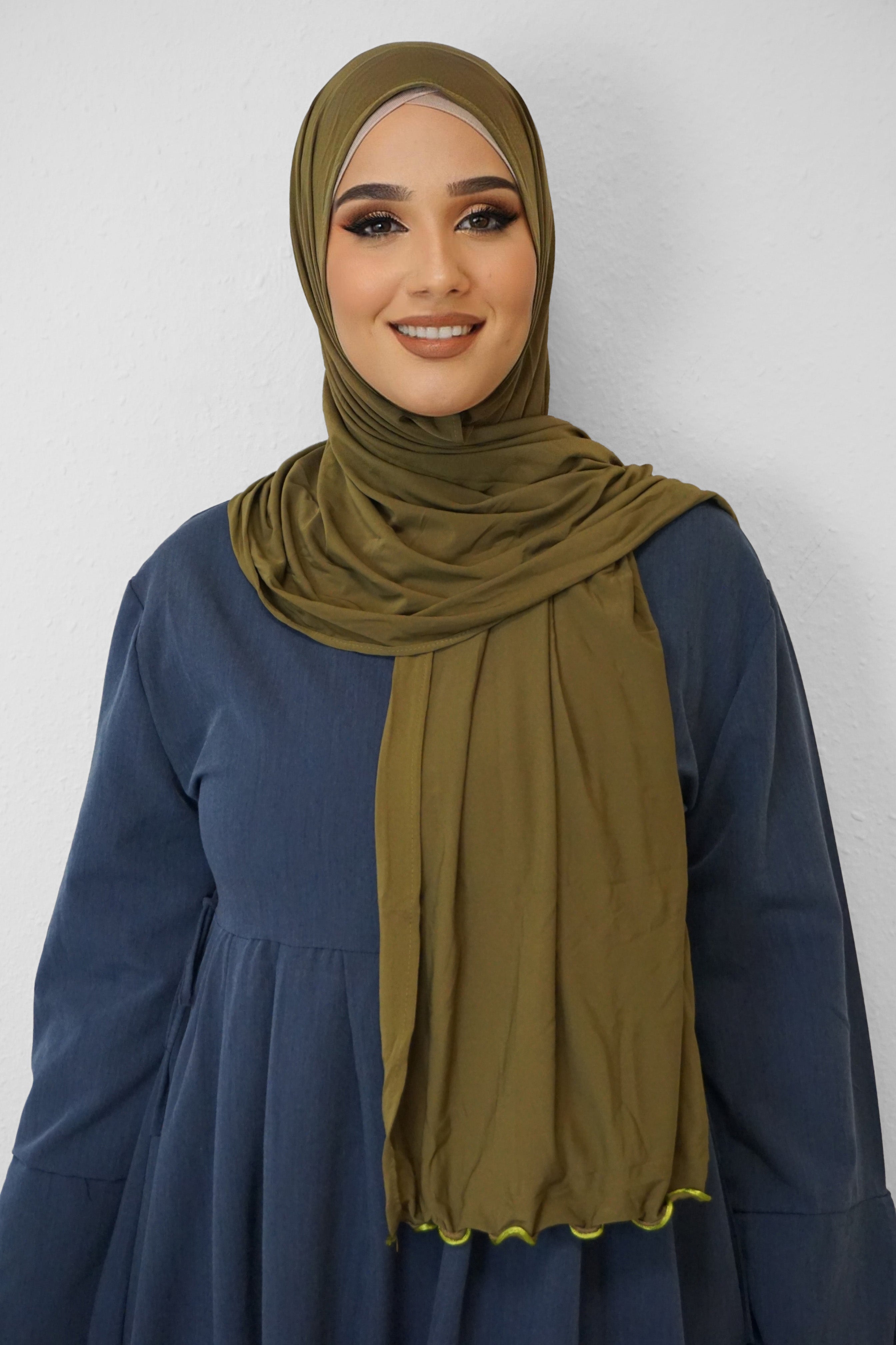 Premium Jersey Deluxe Wellenhijab Moosgrün