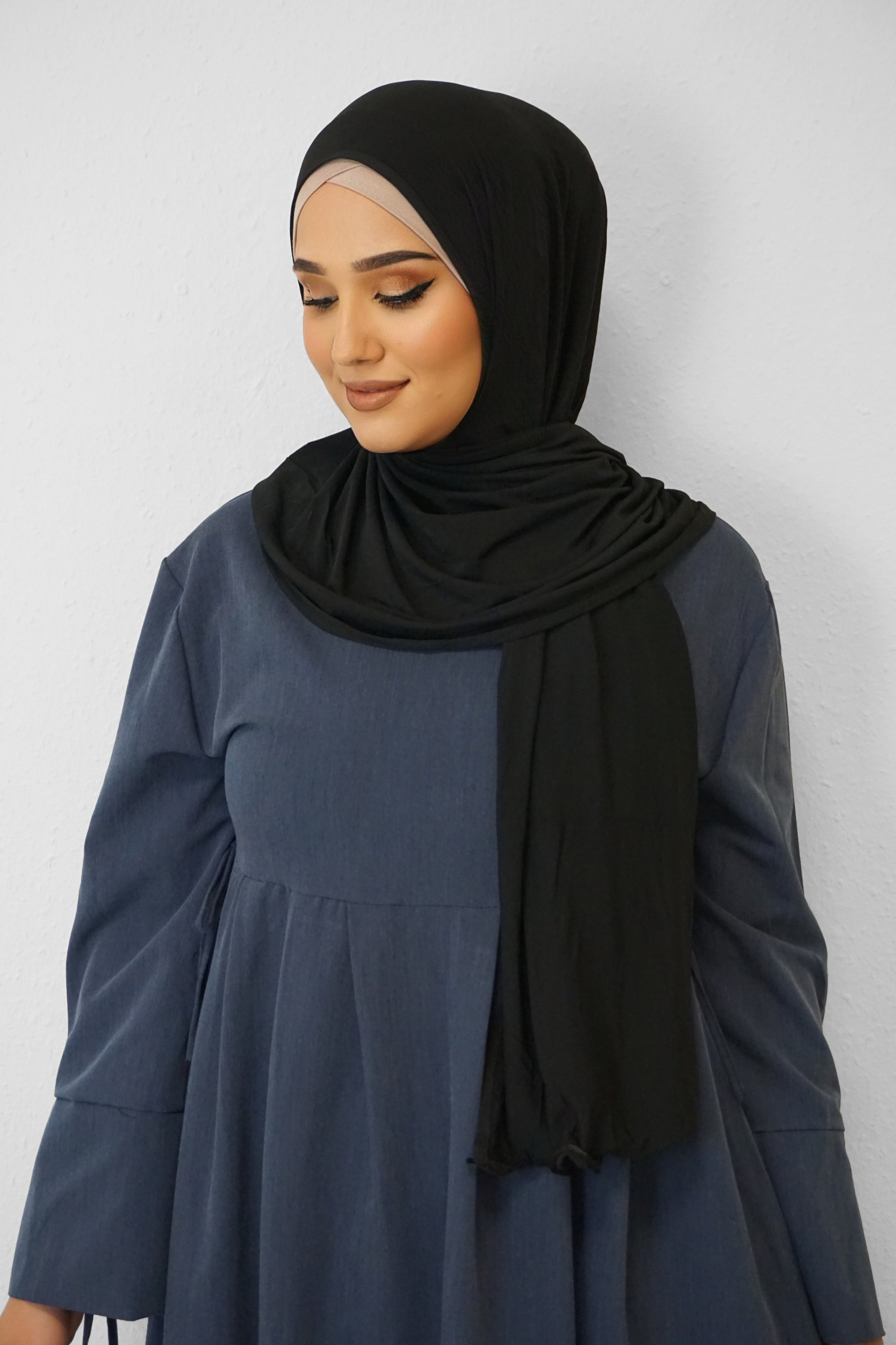 Premium Jersey Deluxe Wellenhijab Schwarz