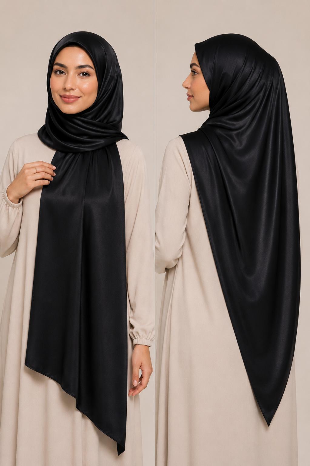 Jersey Premium Satin Hijab Schwarz