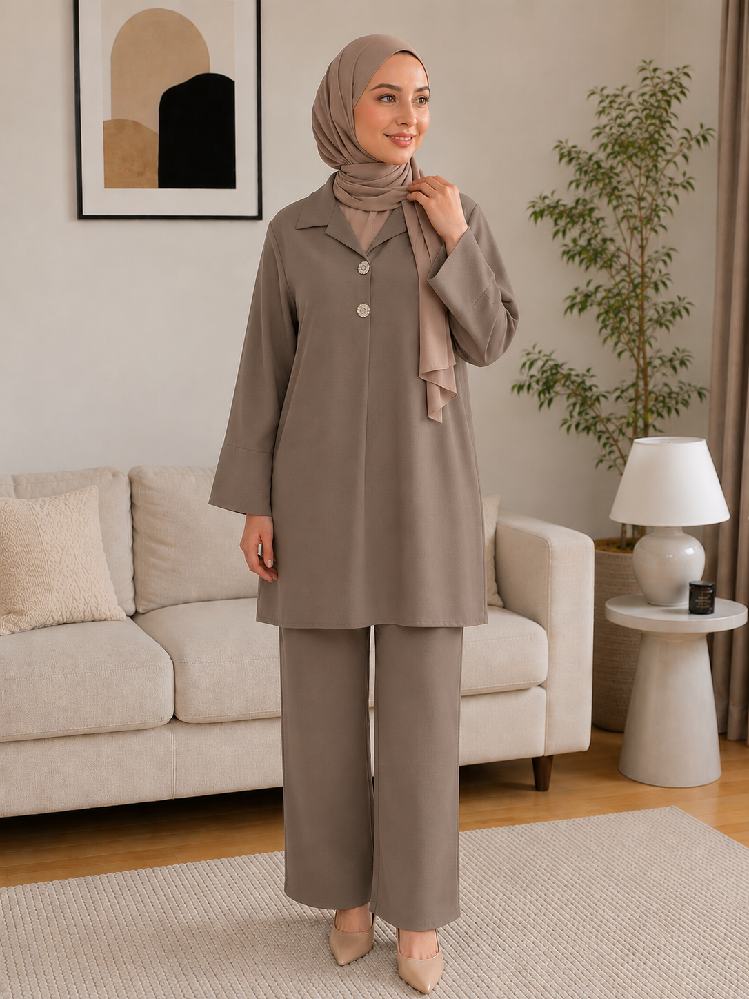 Zwei-Teiler Hose Hathira Taupe