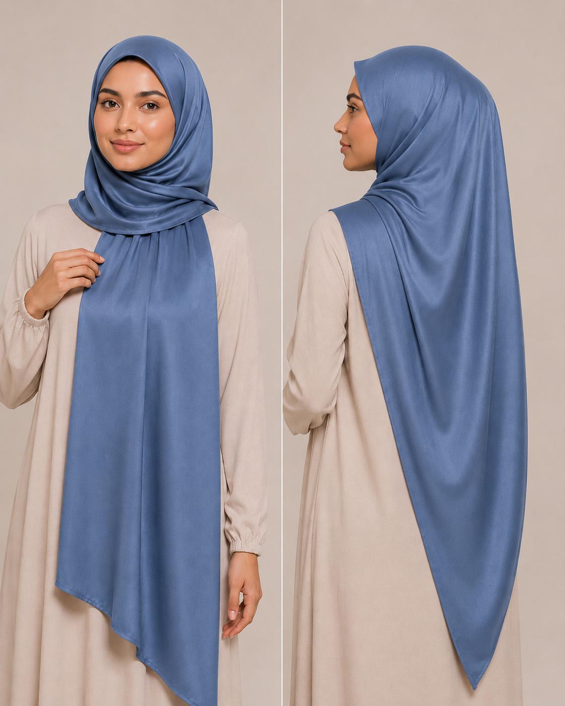 Jersey Premium Satin Hijab Jeansblau