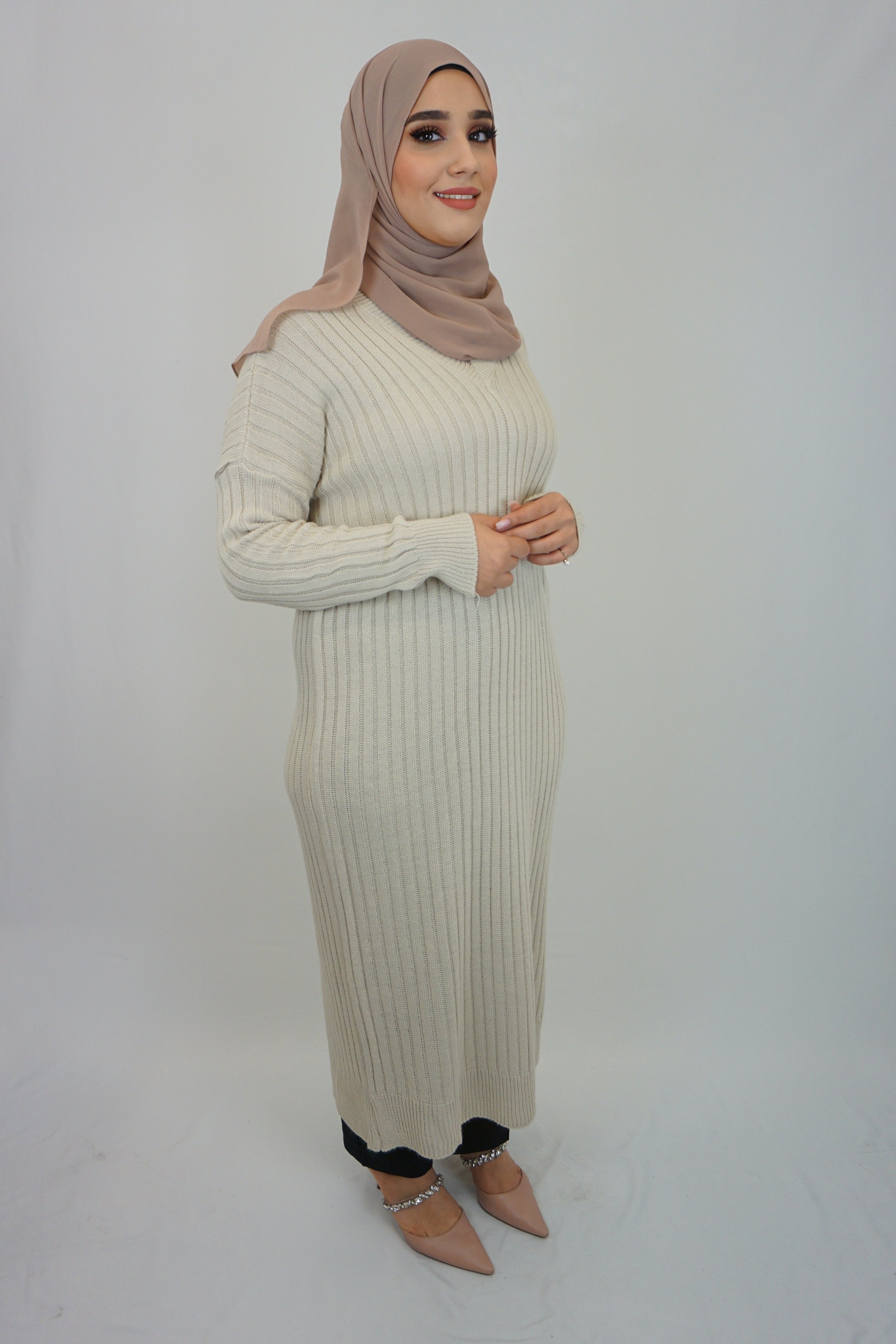 Maxi Strick-Kleid Jasmin Beige