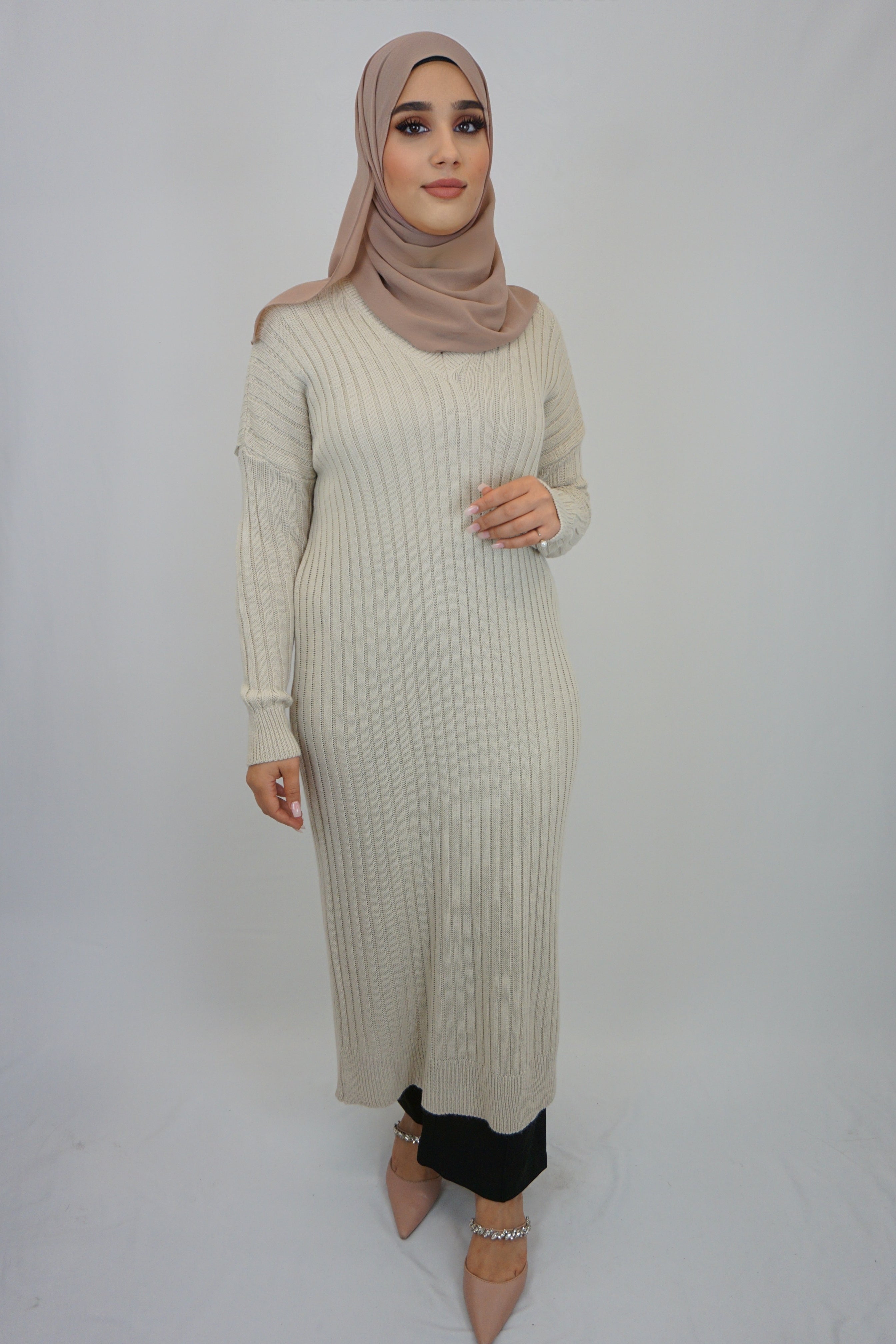 Maxi Strick-Kleid Jasmin Beige