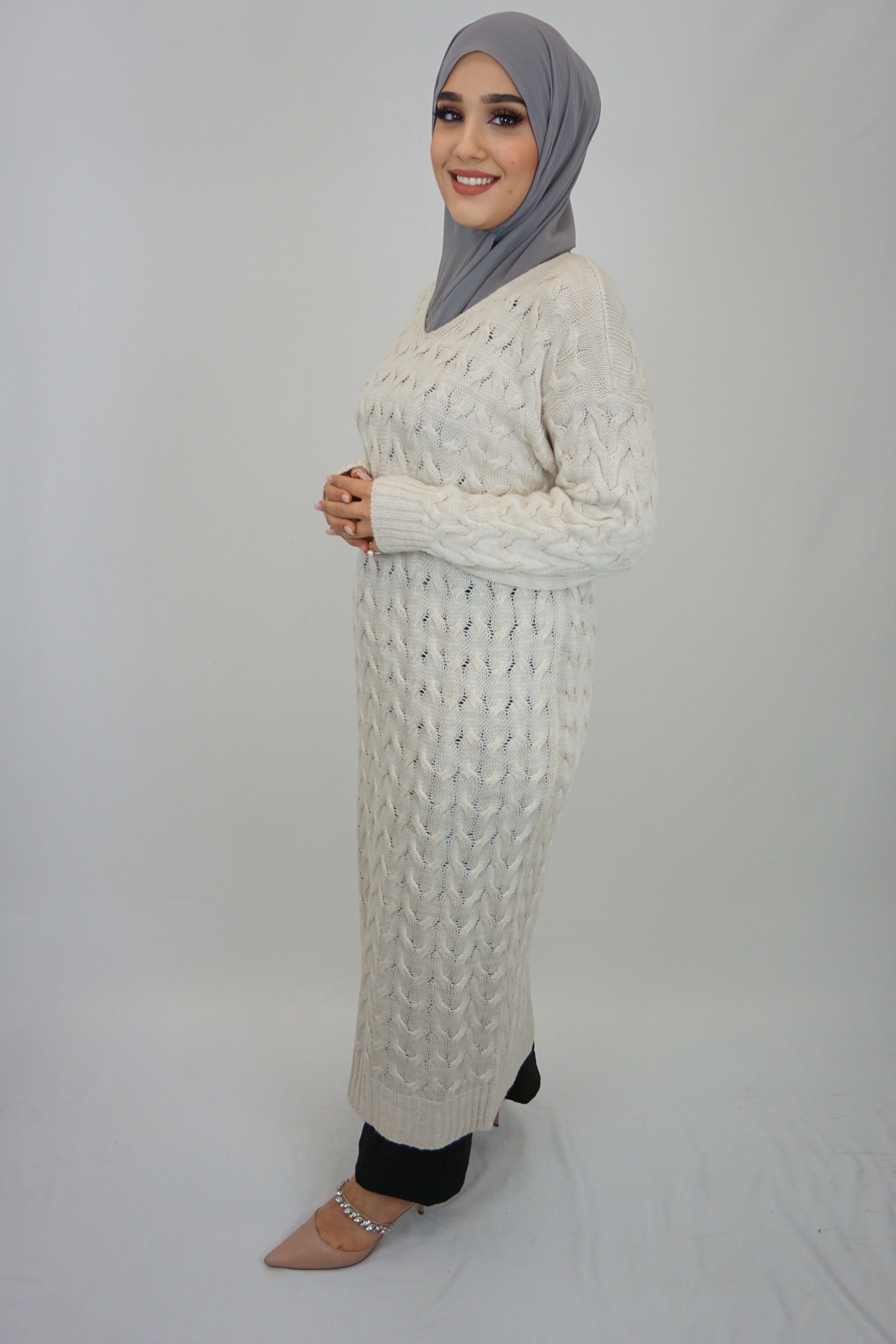 Zopf Strick-Kleid Madiha Beige