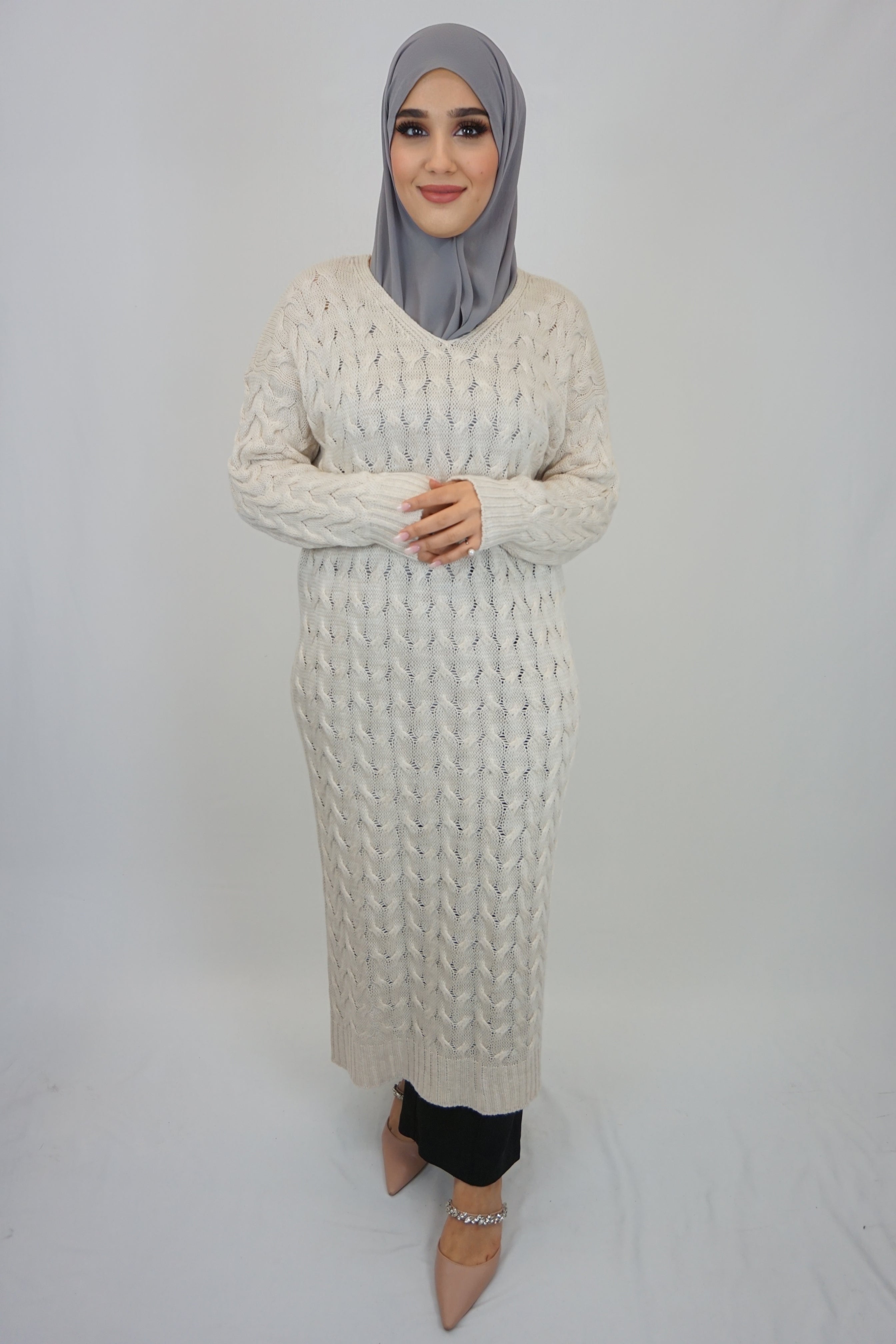 Zopf Strick-Kleid Madiha Beige