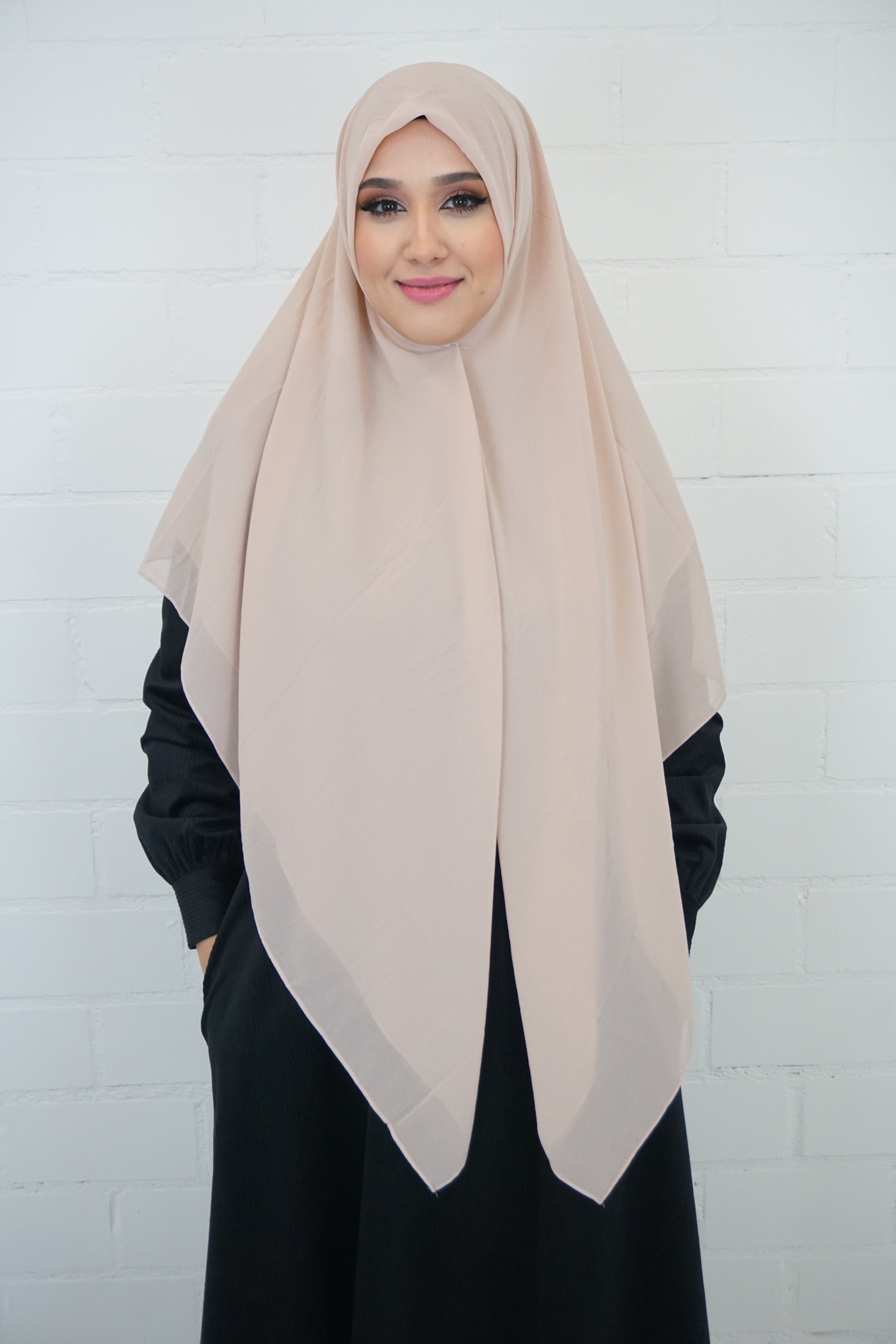 XL Chiffon Quadrat Hijab Weißrosa