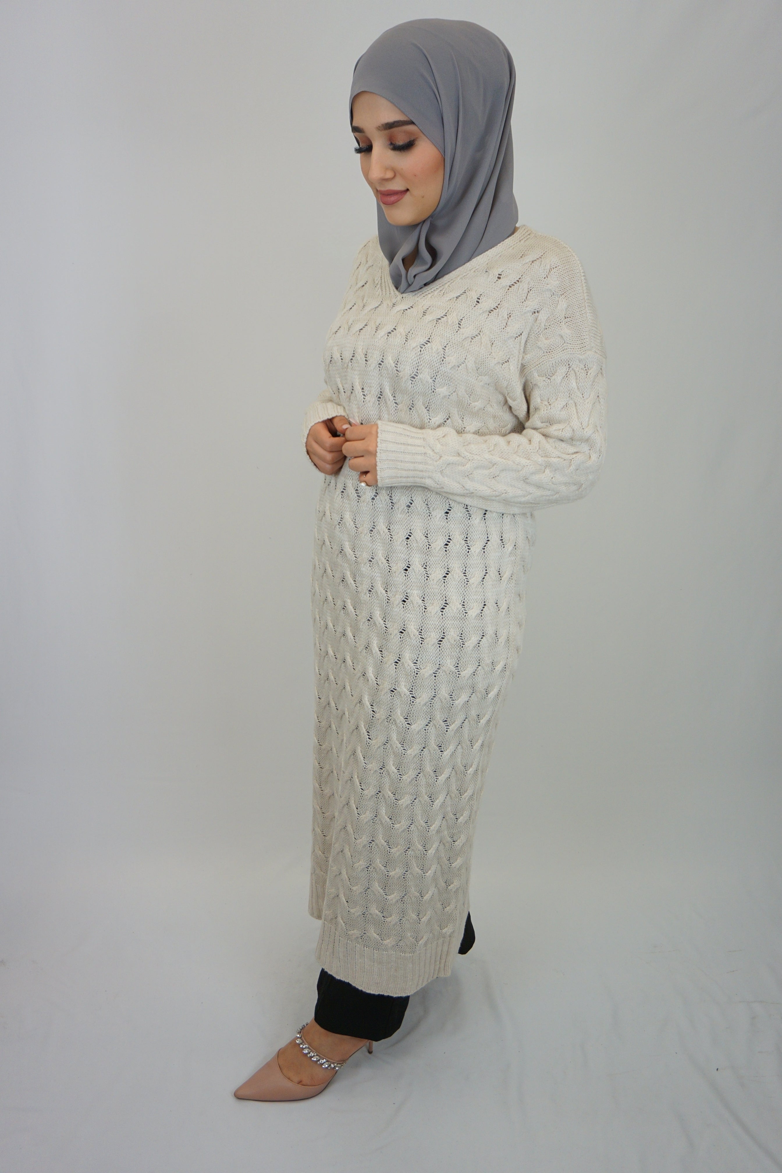 Zopf Strick-Kleid Madiha Beige