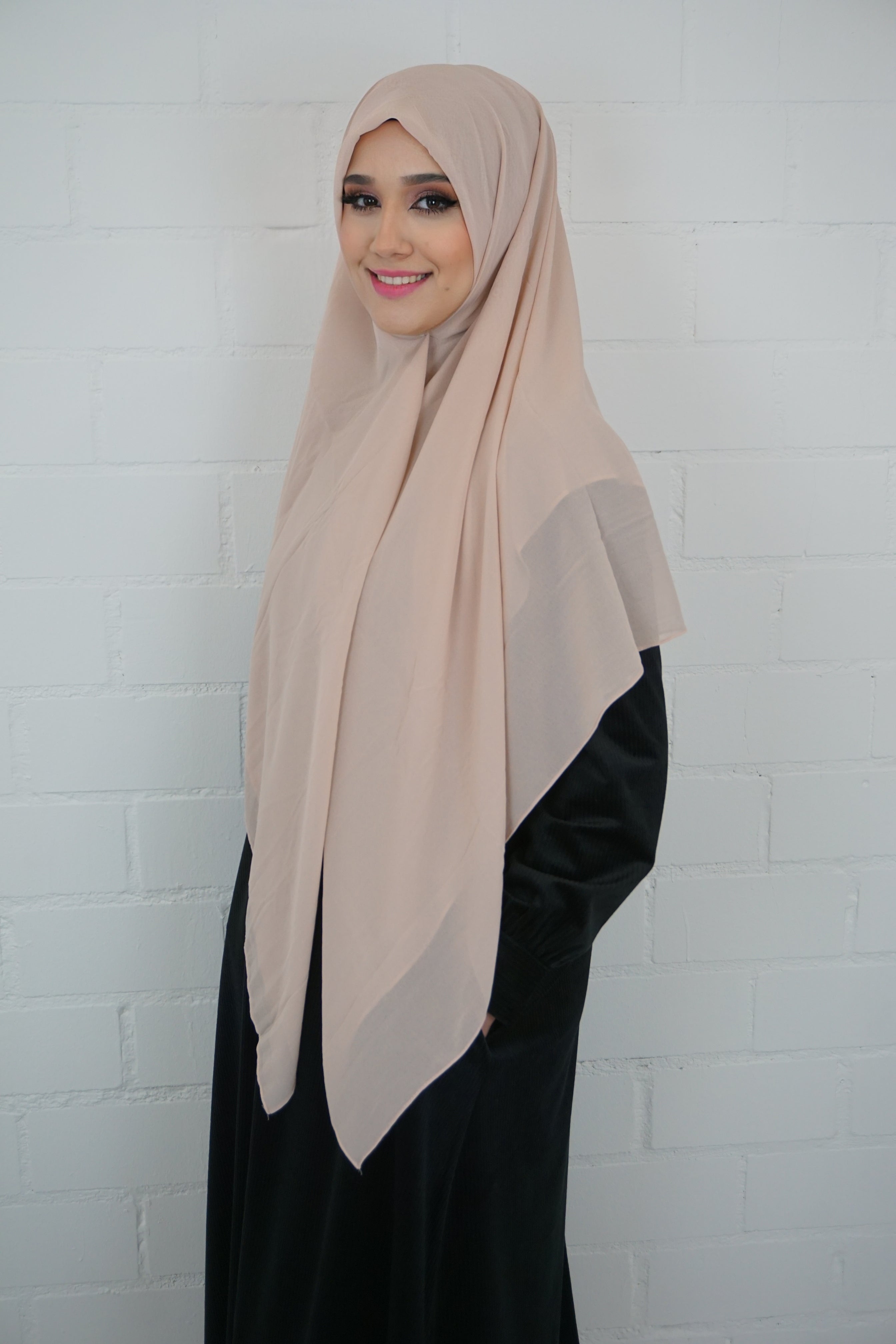 XL Chiffon Quadrat Hijab Weißrosa