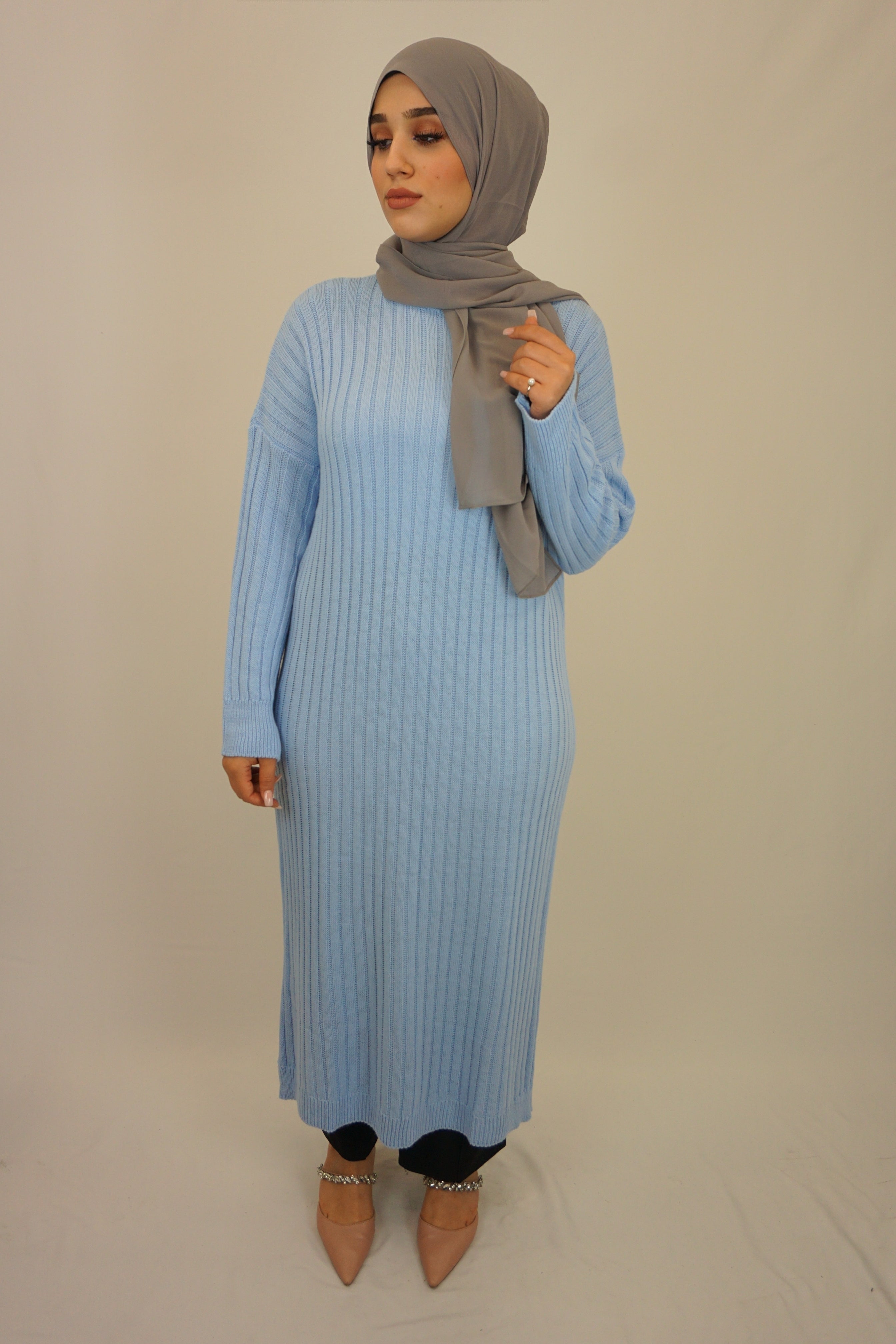 Strick-Kleid Sahara Himmelblau