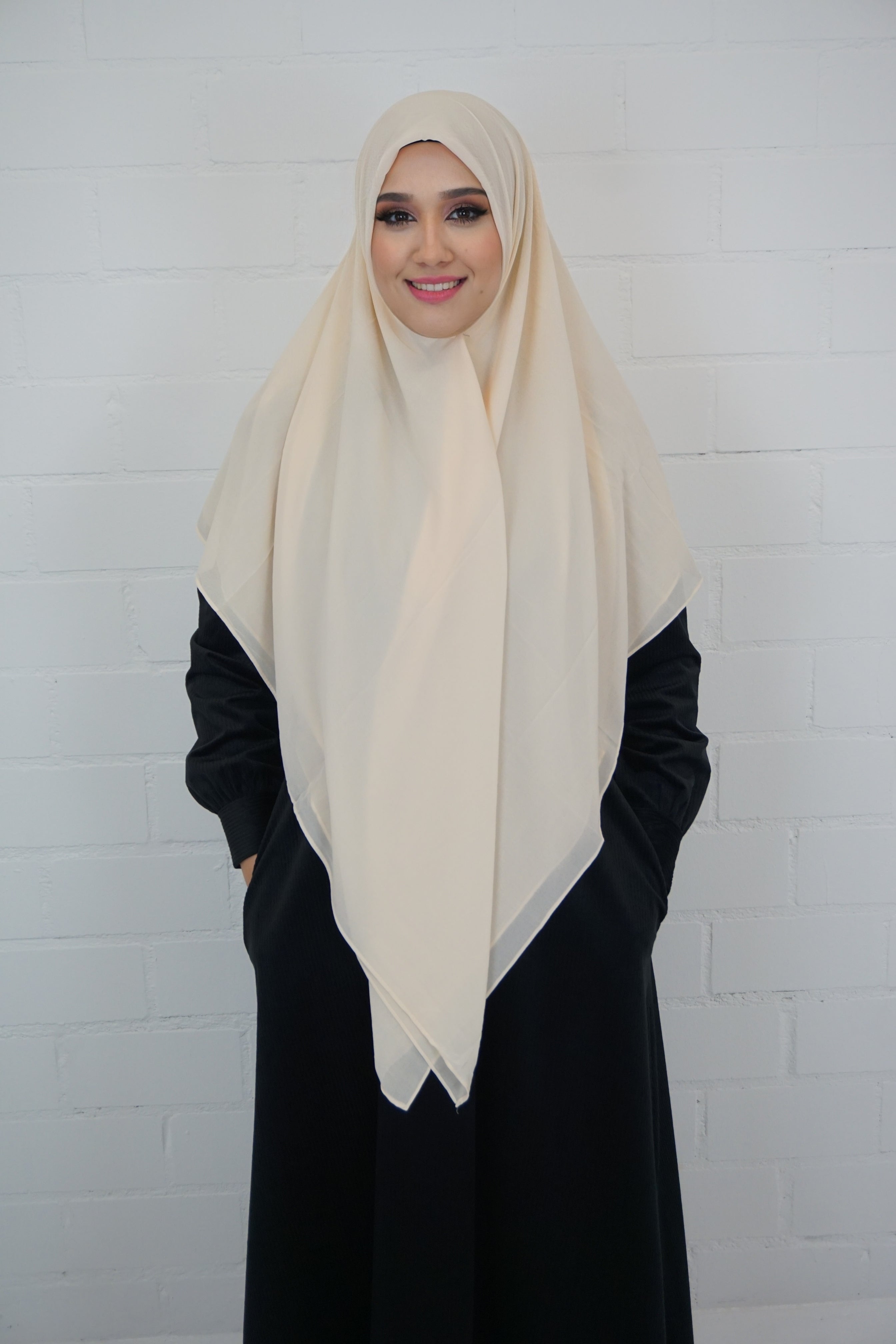XL Chiffon Quadrat Hijab Elfenbein